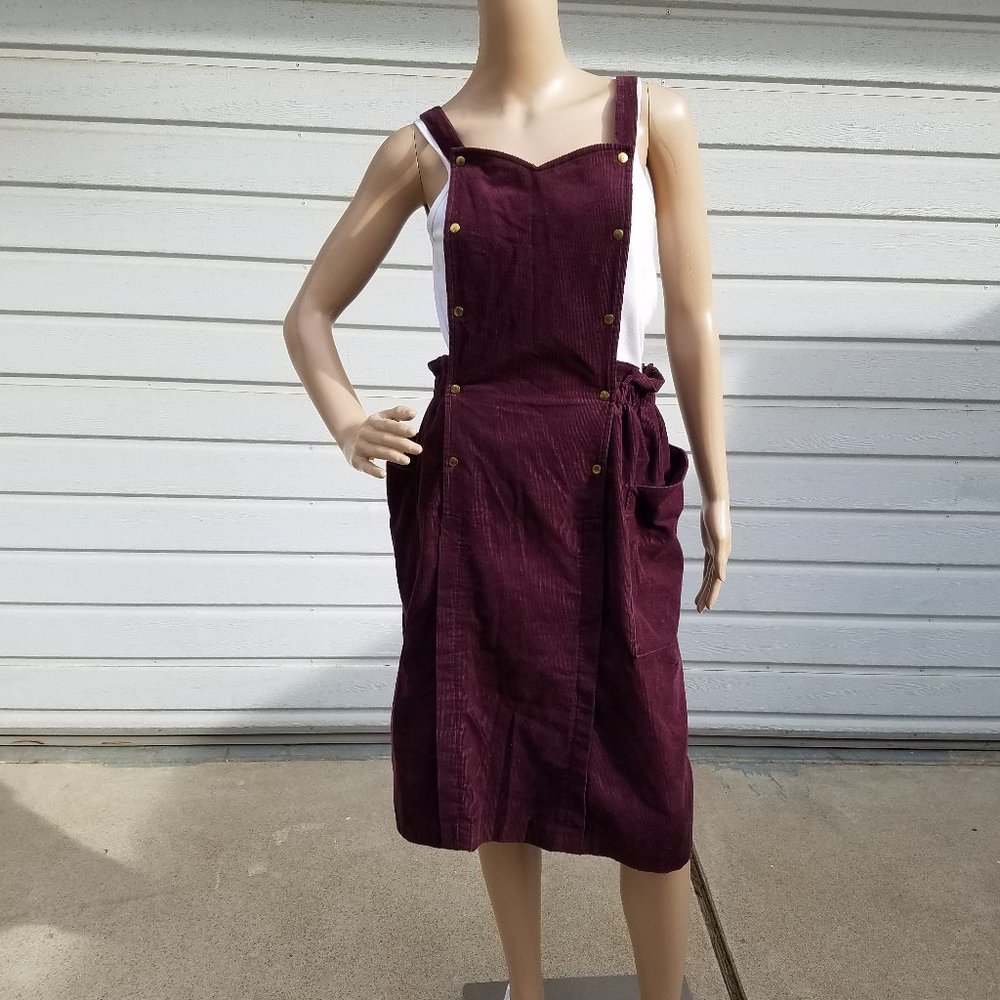 Vtg Magenta Corduroy Jumper with Two Large Pockets In Front